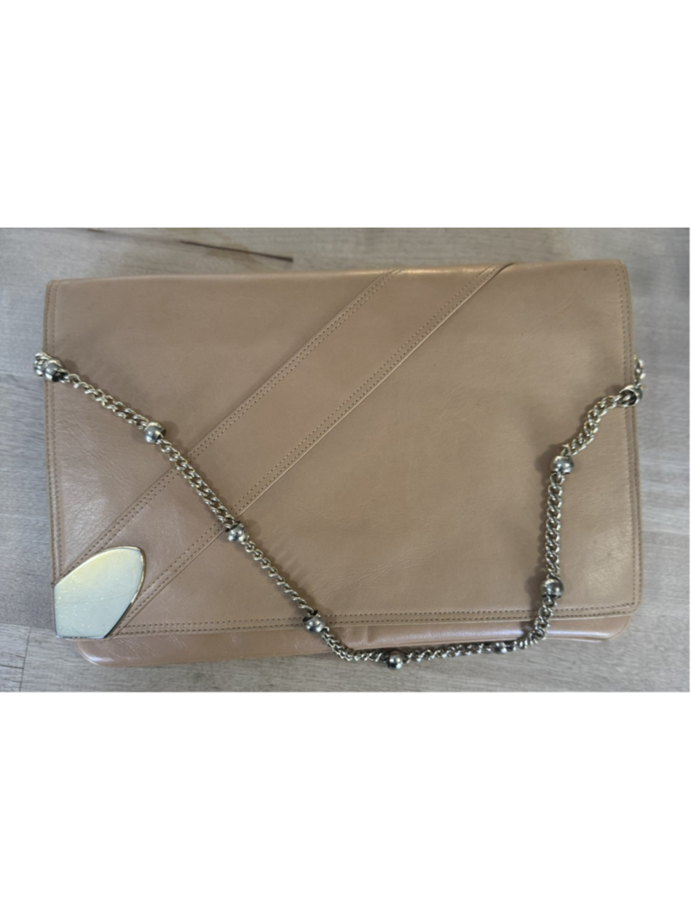 Vintage Ullido for Susan Gail beige/tan leather clutch shoulder purse chain